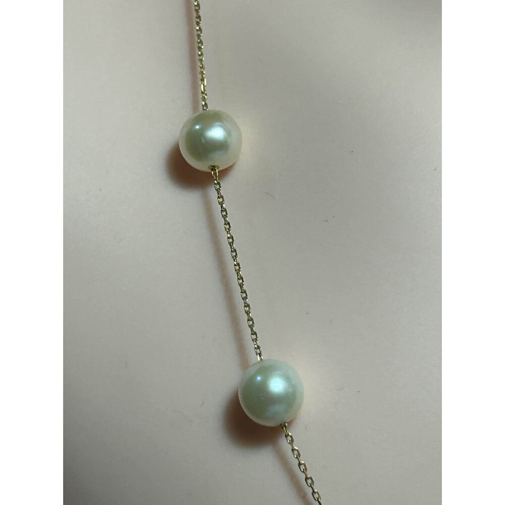 Shane Jewelry 14k solid yellow gold white pearl station chain necklace 18” 8.54g - Picture 11 of 13